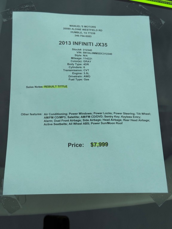 2013 INFINITI JX35 Image 12