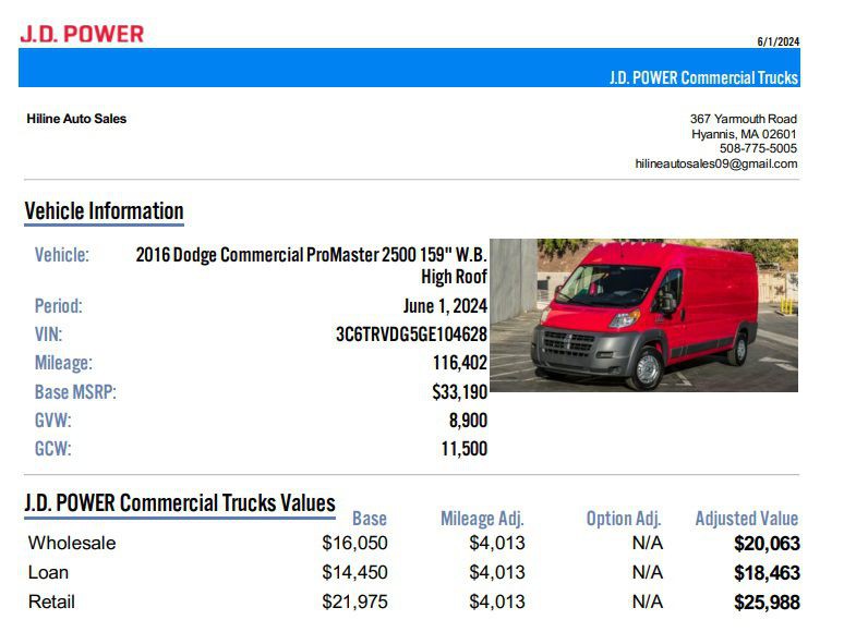 2016 RAM Promaster 2500 HIGH