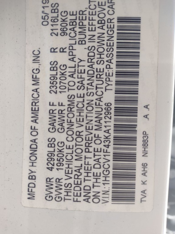 2019 Honda Accord Image 22