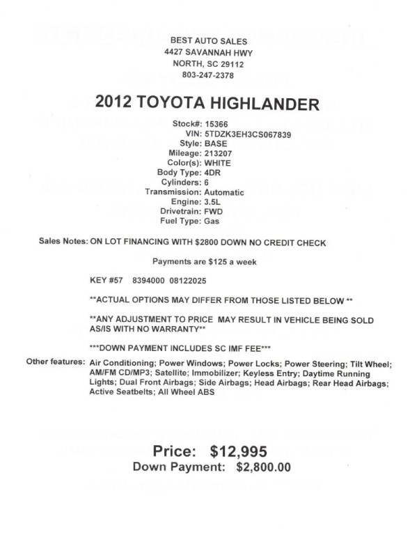 2012 Toyota Highlander BASE