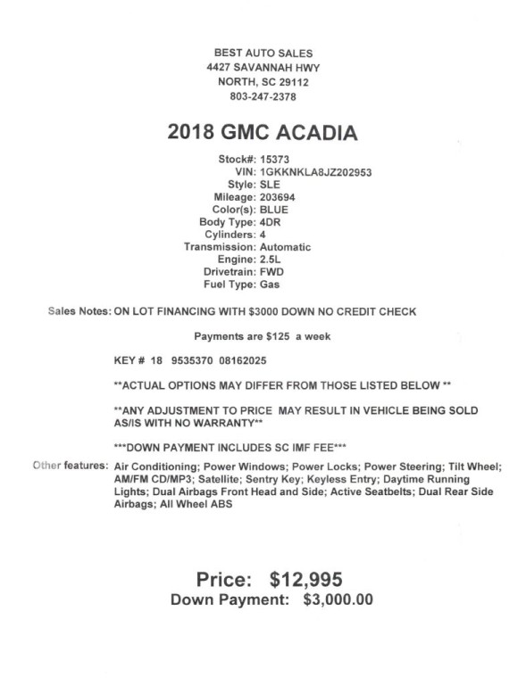 2018 GMC Acadia SLE
