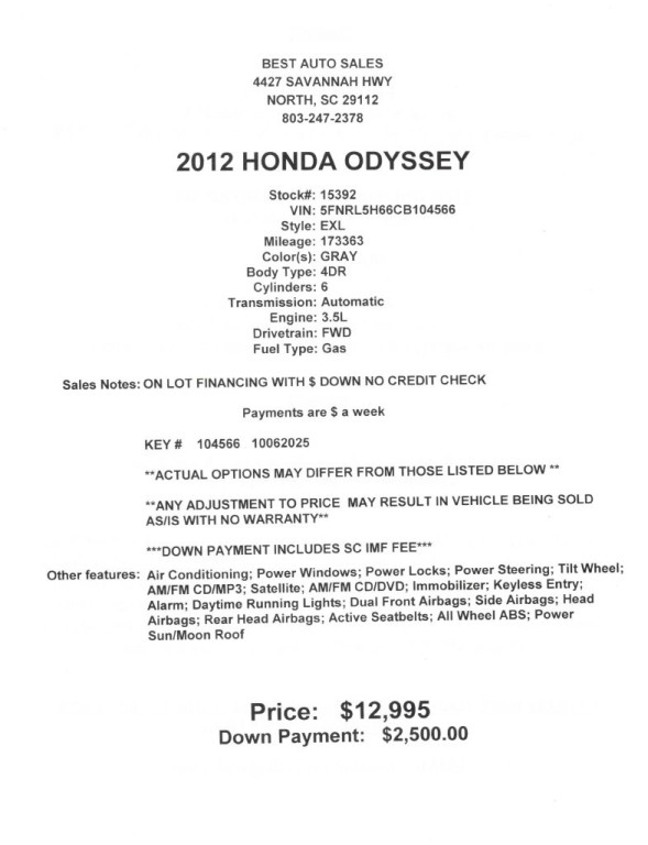 2012 Honda Odyssey EXL