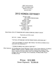 Image for 2012 Honda Odyssey EXL ID: 6913405