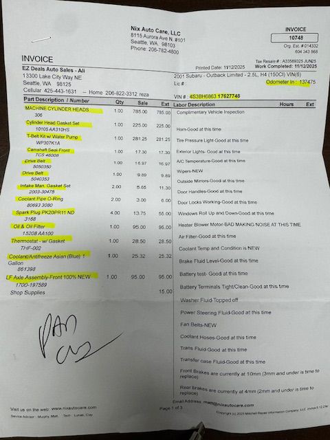 2001 Subaru Legacy Image 9