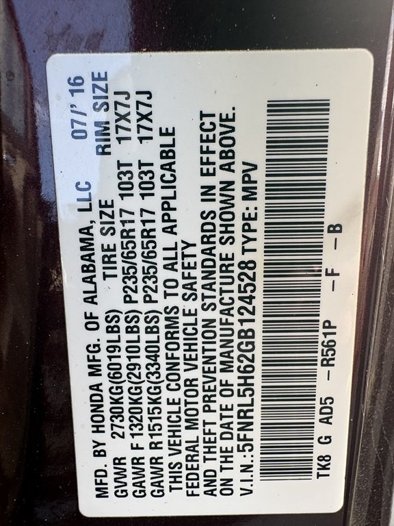 2016 Honda Odyssey Image 16