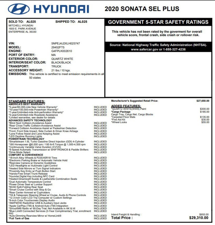 2020 Hyundai Sonata Image 32