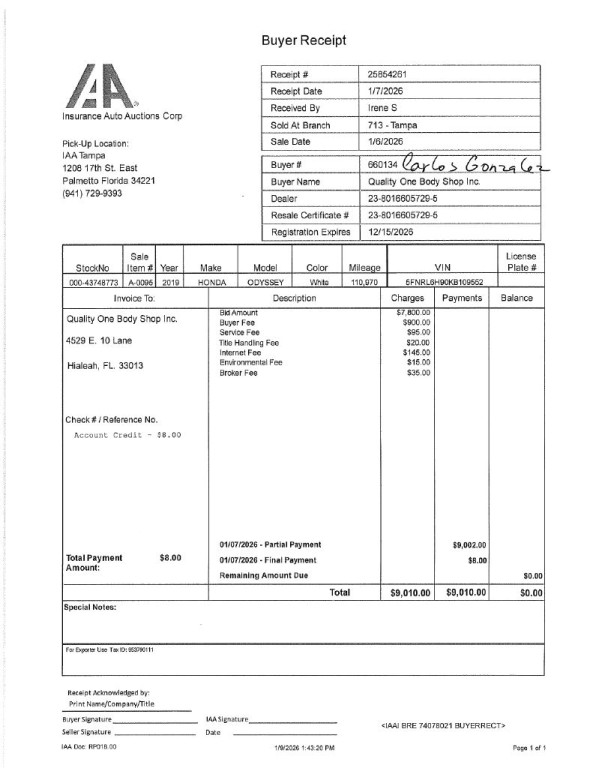 2019 Honda Odyssey Image 1