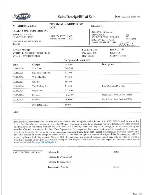2008 Nissan Quest Image 1