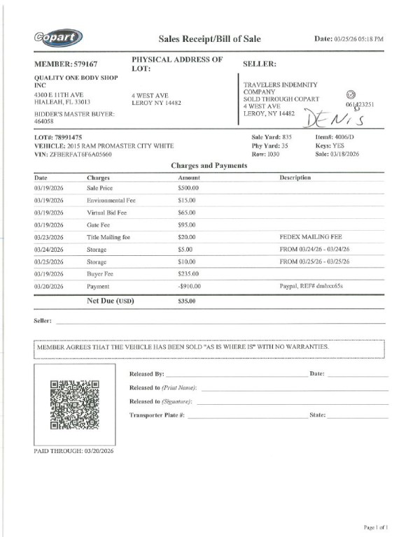 2015 RAM Promaster Image 1
