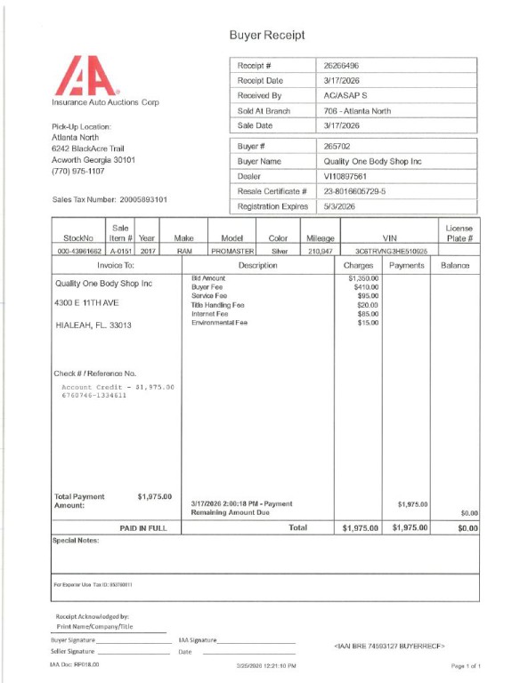 2017 RAM Promaster Image 1