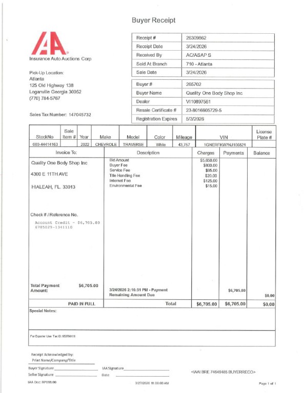 2022 Chevrolet Traverse Image 1