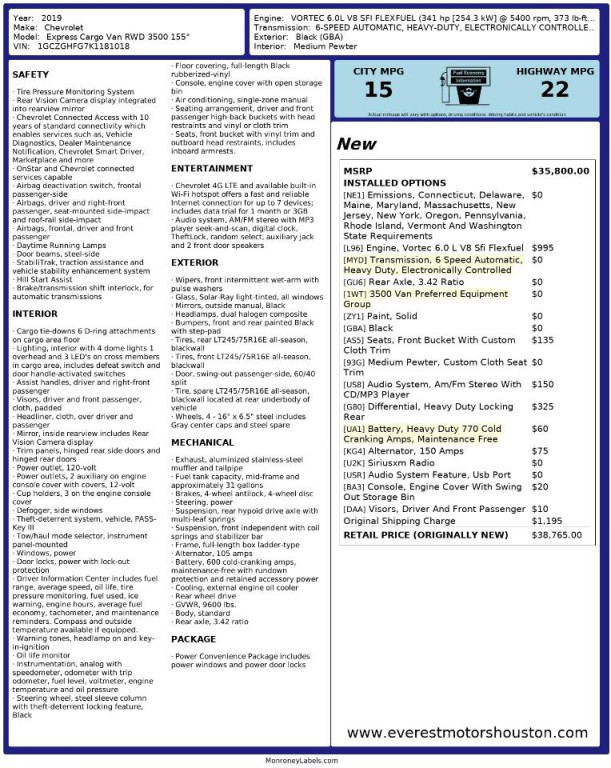 2019 Chevrolet Express Image 15