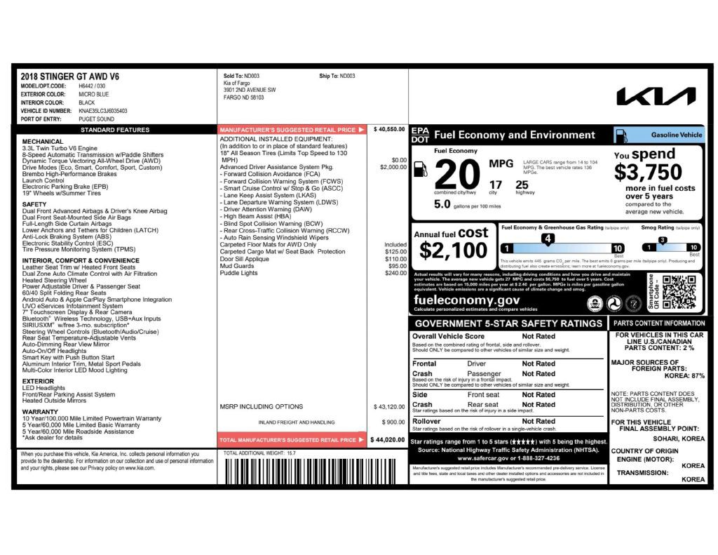 2018 Kia Stinger Image 18