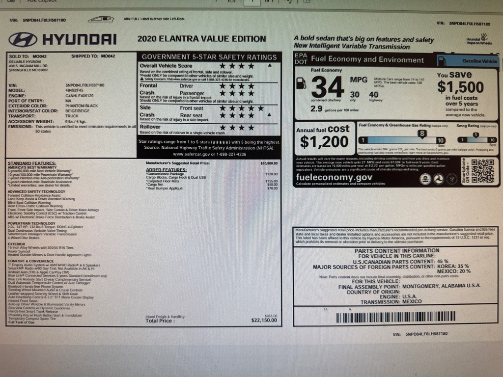 2020 Hyundai Elantra Image 62