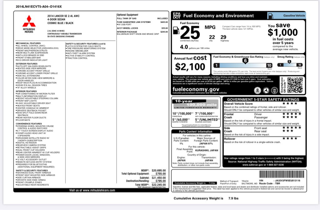 2014 Mitsubishi Lancer Image 10