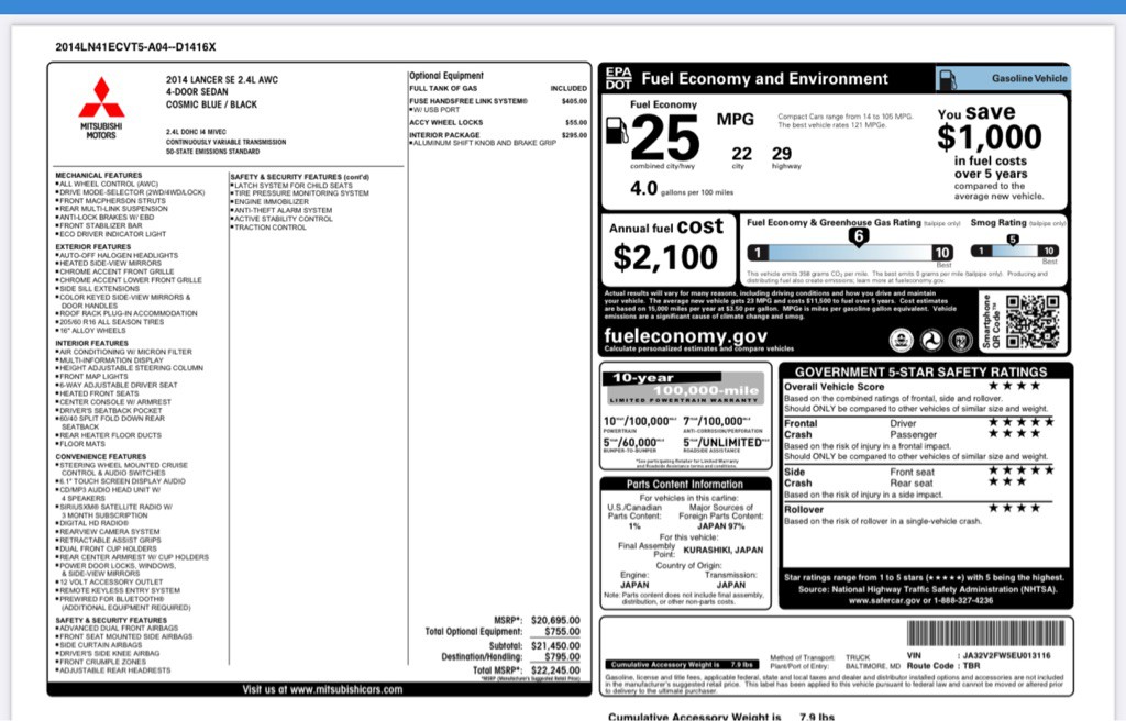 2014 Mitsubishi Lancer Image 13