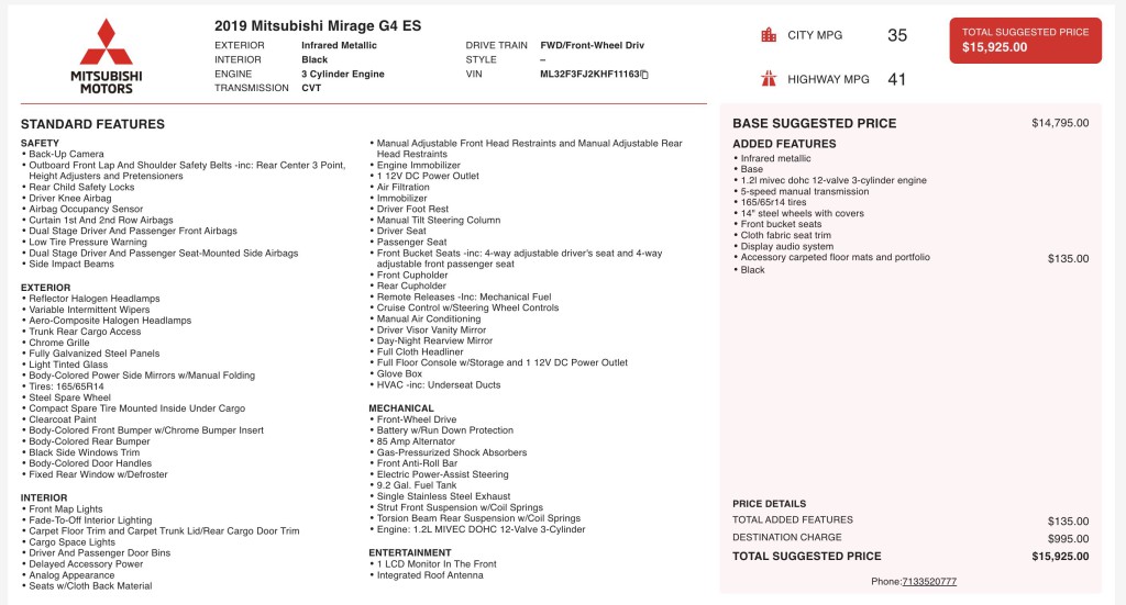 2019 Mitsubishi Mirage Image 11