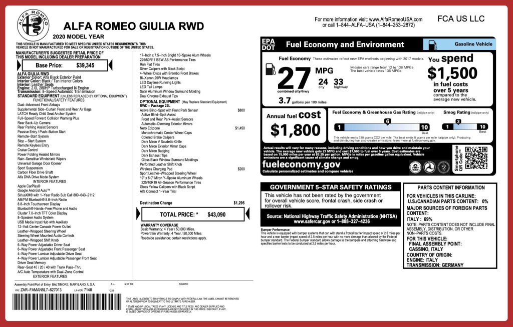 2020 Alfa Romeo Giulia Image 3