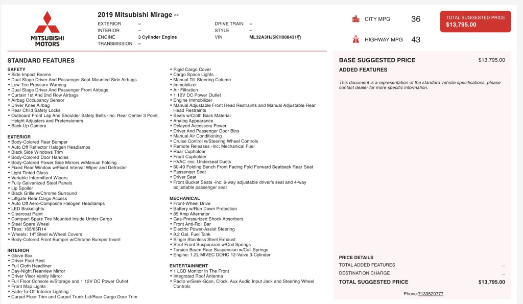 2019 Mitsubishi Mirage Image 3