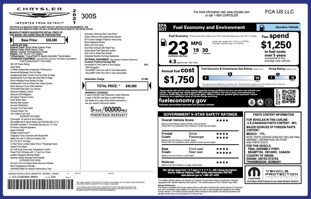 2021 Chrysler 300 Image 12