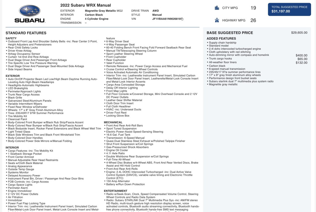 2022 Subaru WRX Image 7