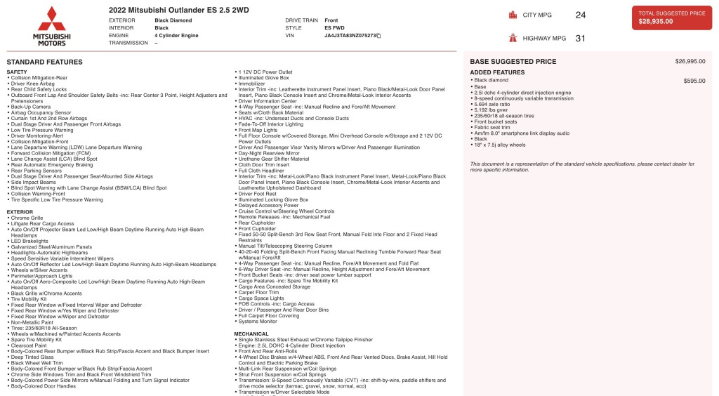 2022 Mitsubishi Outlander Image 12