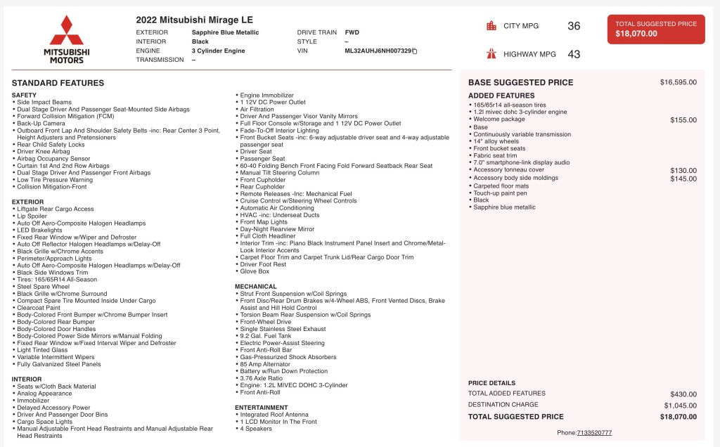 2022 Mitsubishi Mirage Image 3