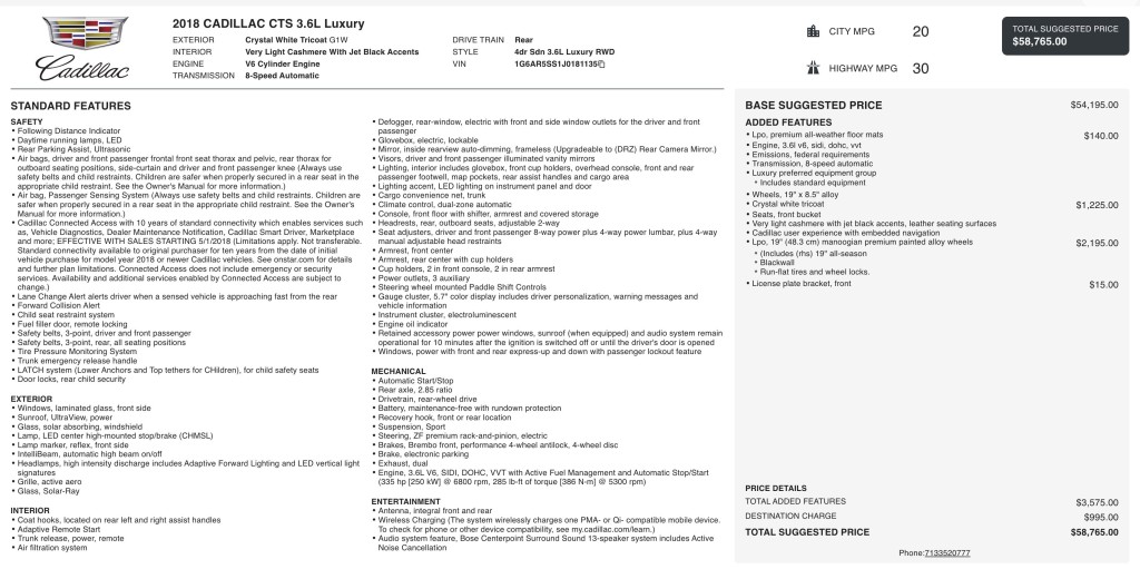 2018 Cadillac CTS Image 7