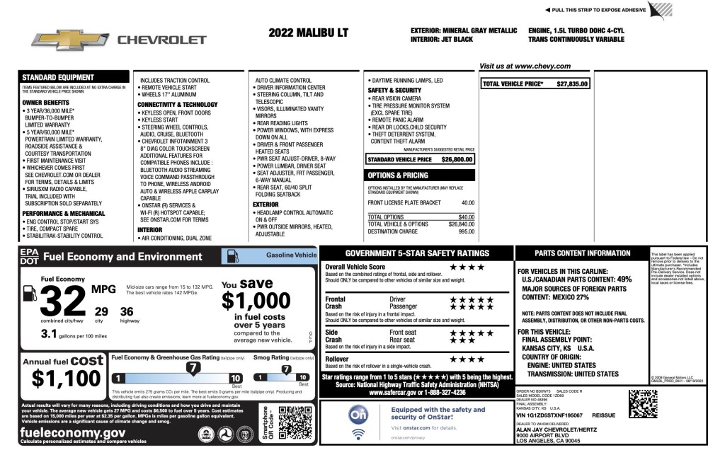 2022 Chevrolet Malibu Image 3