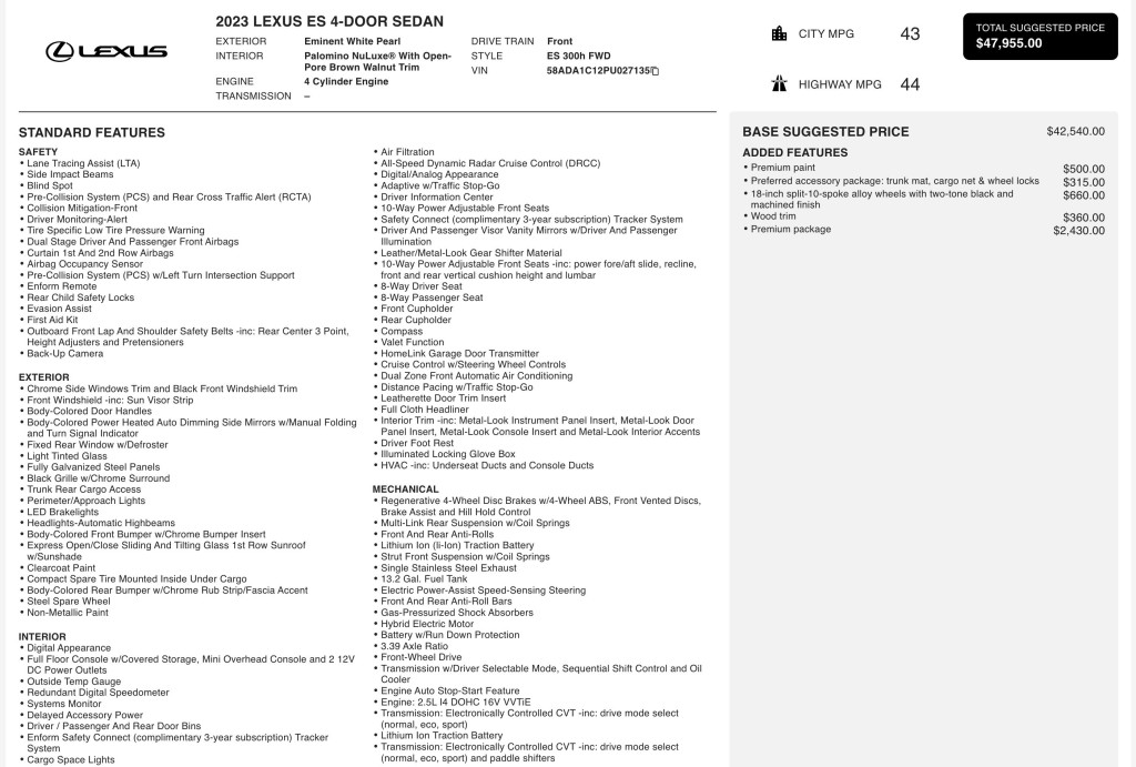 2023 Lexus ES Image 3