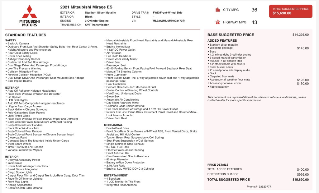 2021 Mitsubishi Mirage Image 11