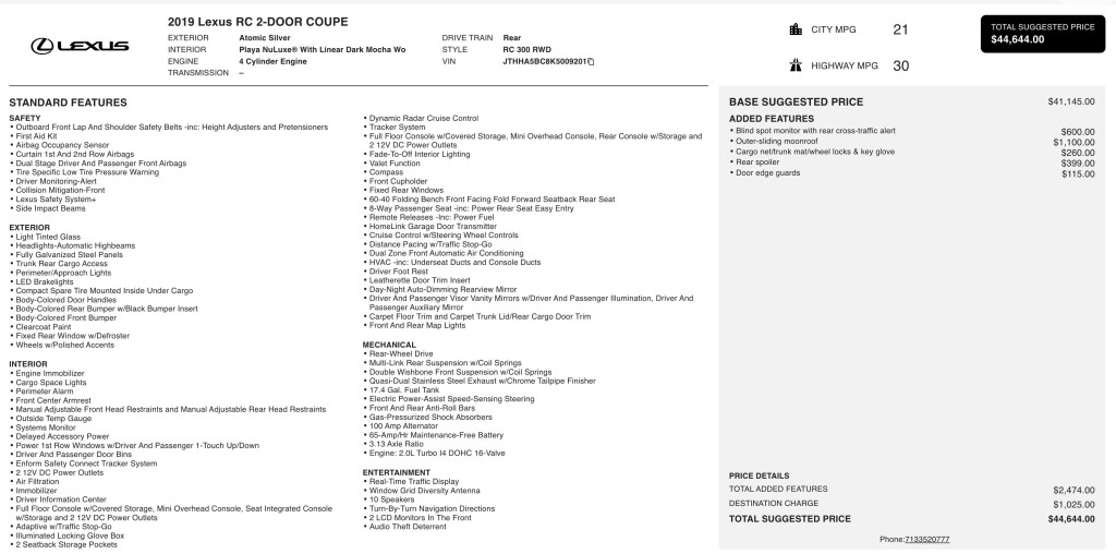 2019 Lexus RC Image 6
