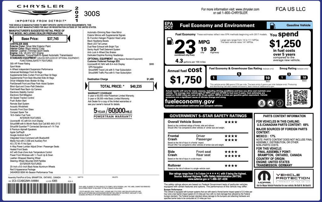 2021 Chrysler 300 Image 11