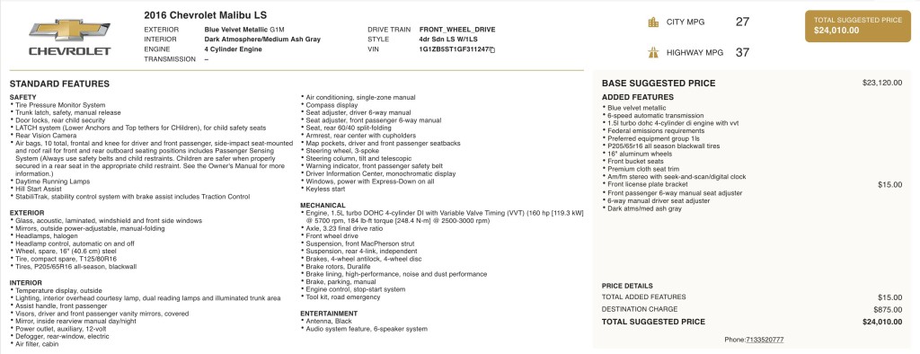 2016 Chevrolet Malibu Image 1