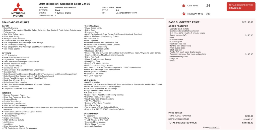 2019 Mitsubishi Outlander Image 3