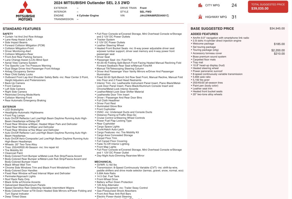 2024 Mitsubishi Outlander Image 7