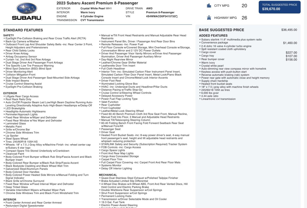 2023 Subaru Ascent Image 6