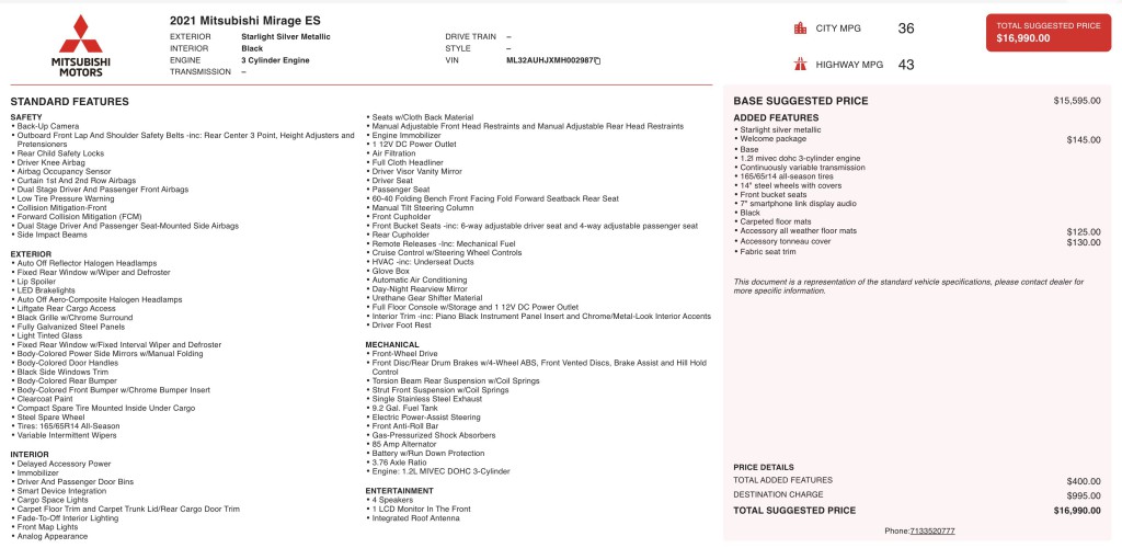 2021 Mitsubishi Mirage Image 3