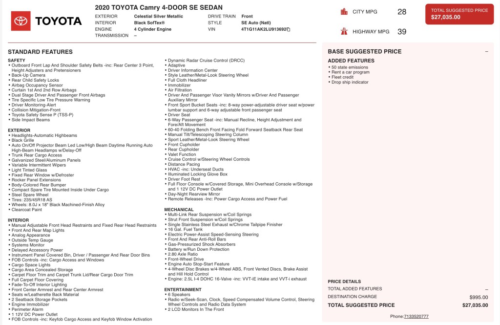 2020 Toyota Camry Image 12