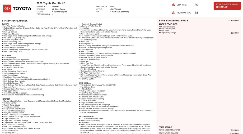 2020 Toyota Corolla Image 3