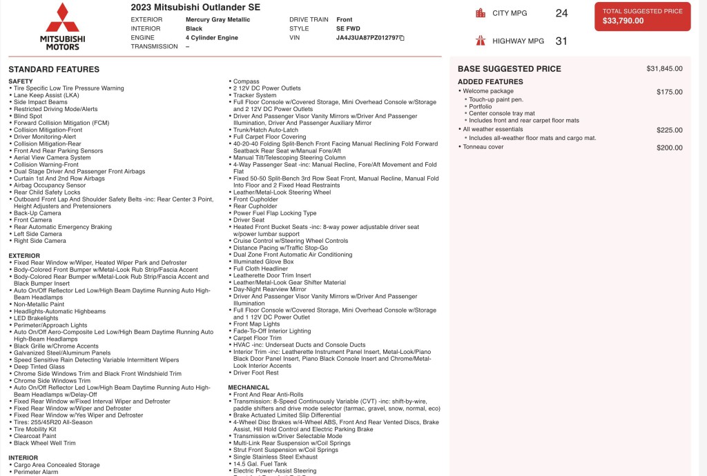 2023 Mitsubishi Outlander Image 3