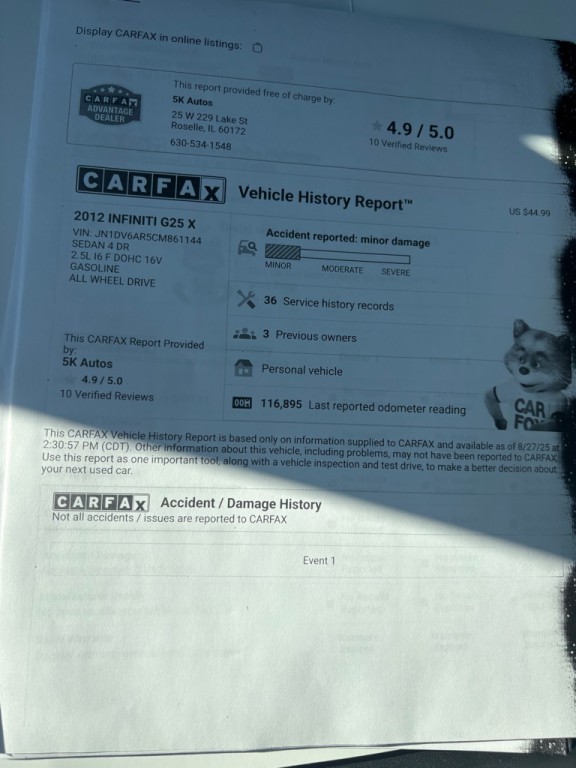 2012 INFINITI G25 Image 28