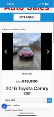 Image for 2016 Toyota Camry XSE ID: 6932472