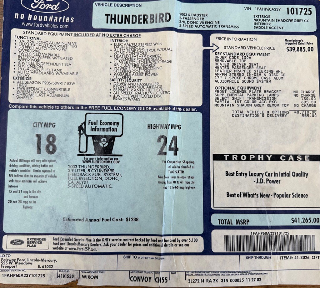 2003 Ford Thunderbird Image 4