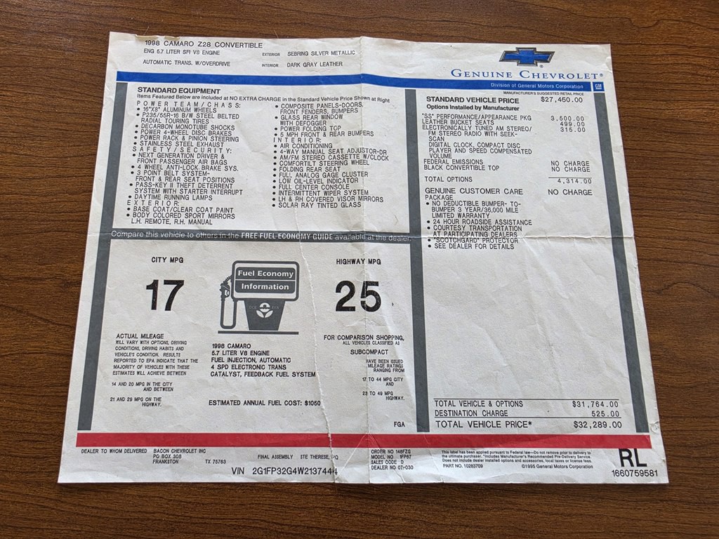 1998 Chevrolet Camaro Image 30